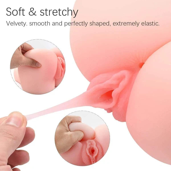 Round & Plump,3 in 1 Realistic Handheld Sex Doll  – TPE Male Masturbator